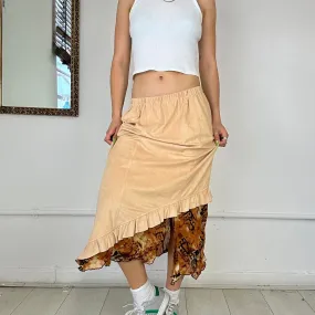 2000's faux suede and mesh maxi skirt