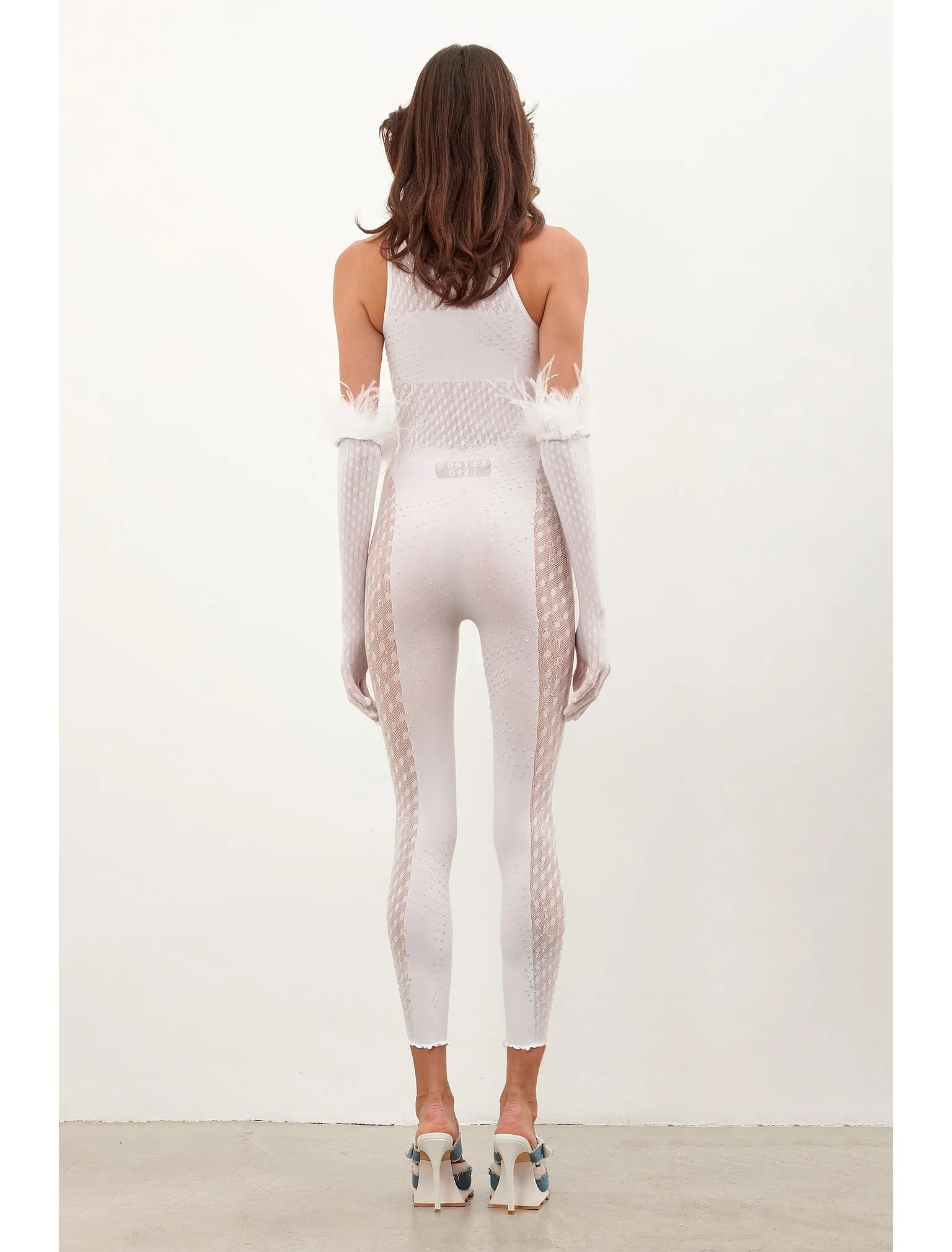 Rhinestoned Janice Jumpsuit X Gloves Set Optic White