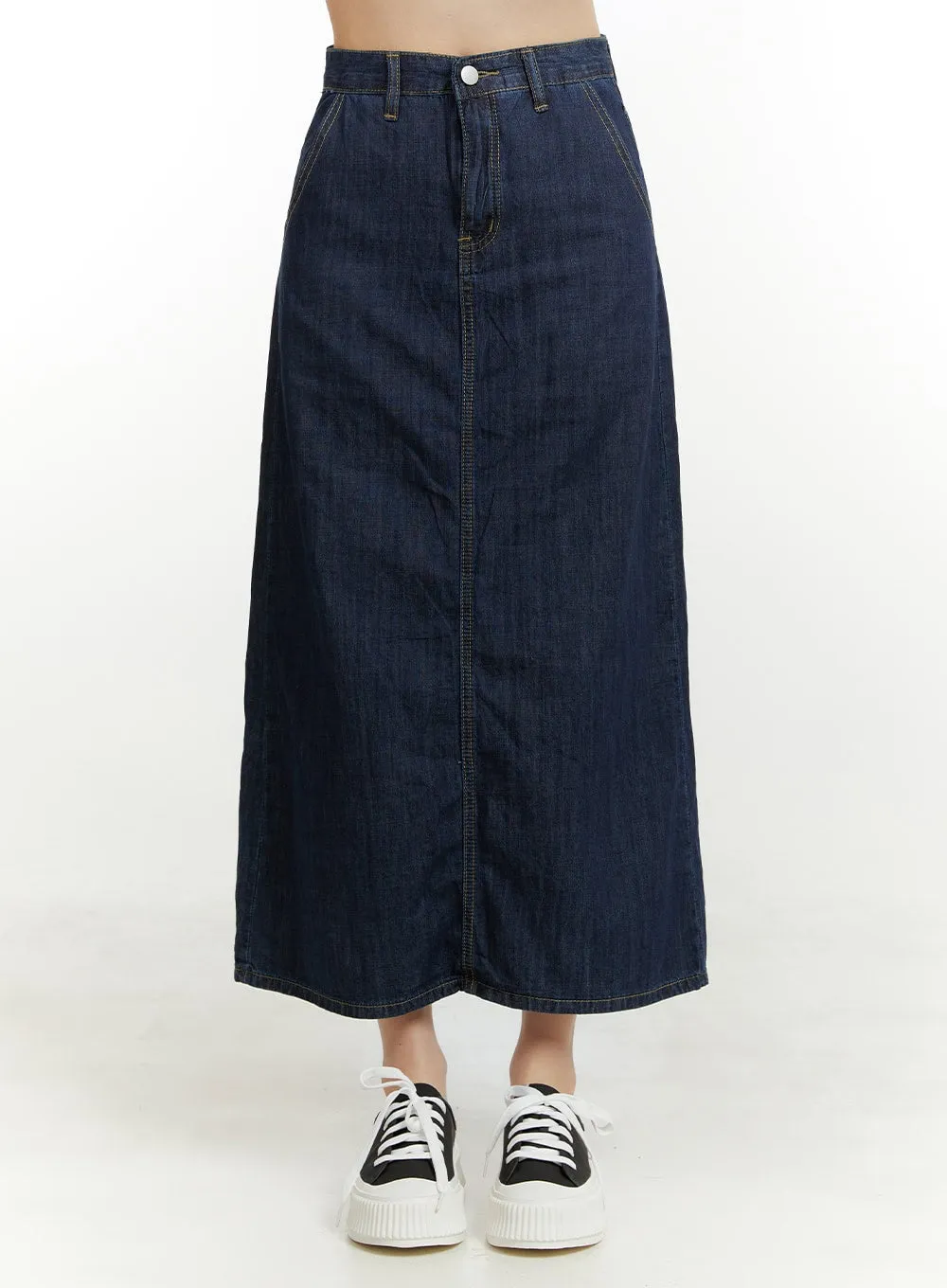 Solid Denim Maxi Skirt OU419
